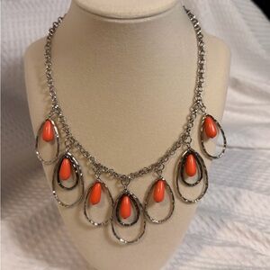 Elegant Silver and Orange Teardrop Necklace
